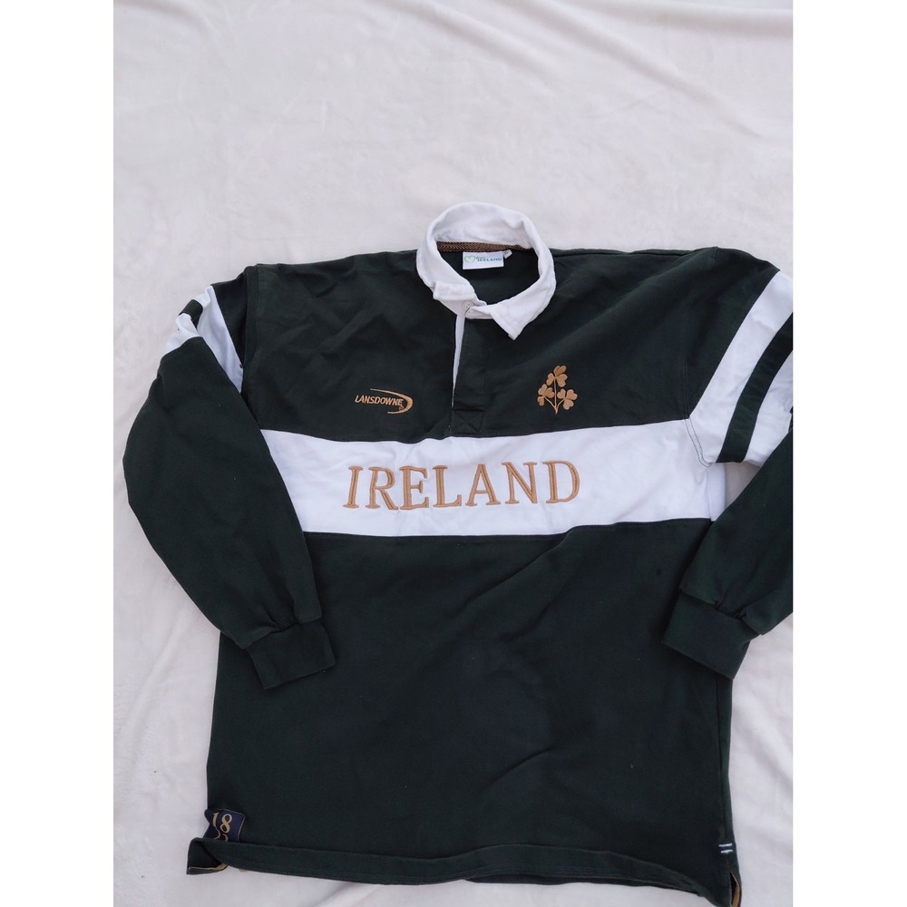 Ireland Rugby Polo Shirt Mens XL Green White Stripe